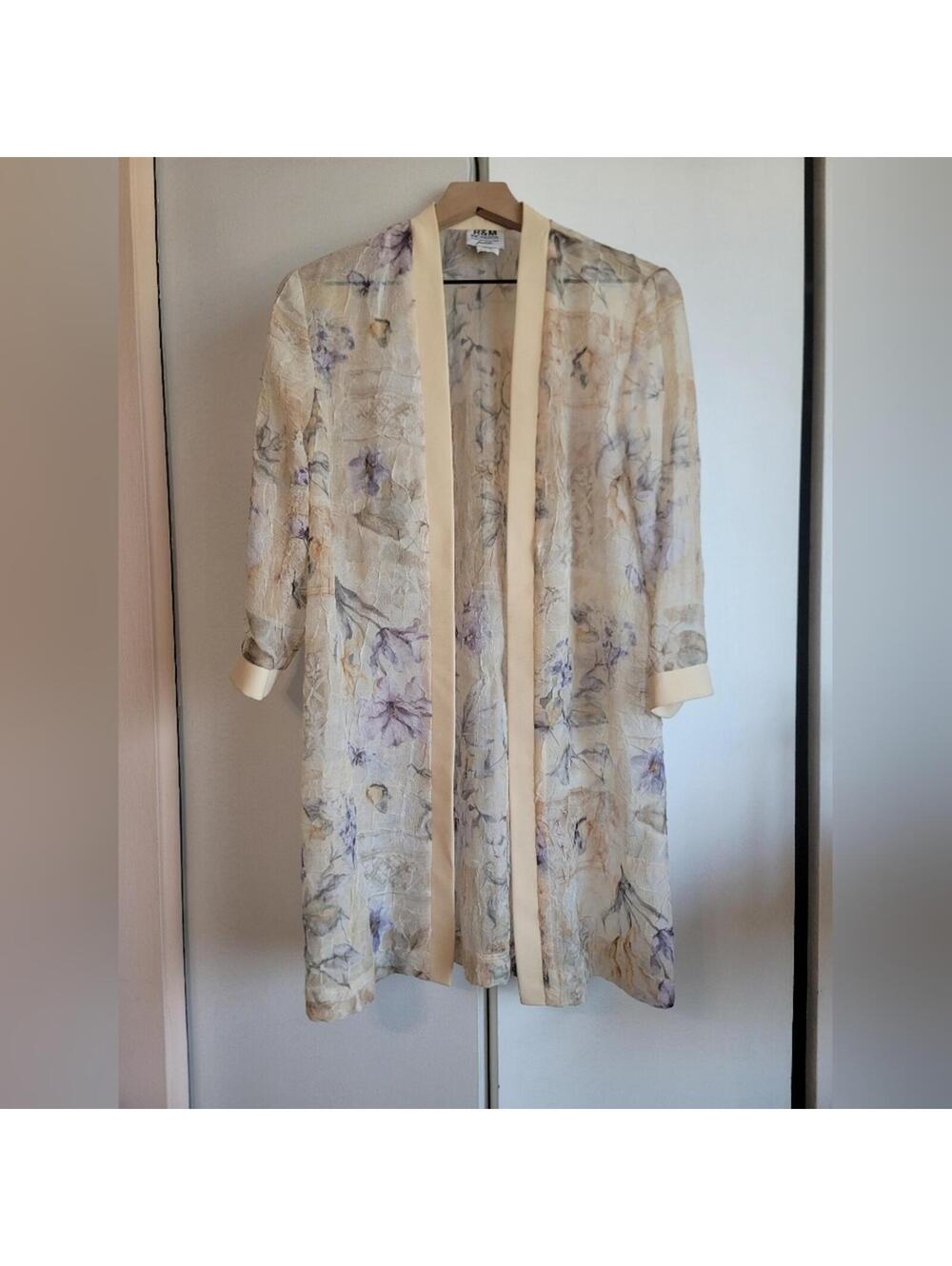 R&M Richards Vintage Pale Yellow Floral Sheer Robe Duster